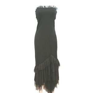 FRIVOLE SHEER MESH EDGES STRAPLESS BLACK DRESS 6